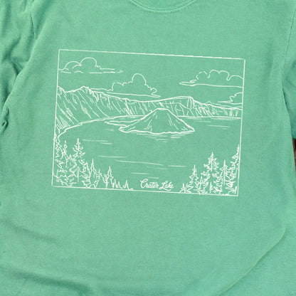 Crater Lake Line Drawing Cotton Long Sleeve
