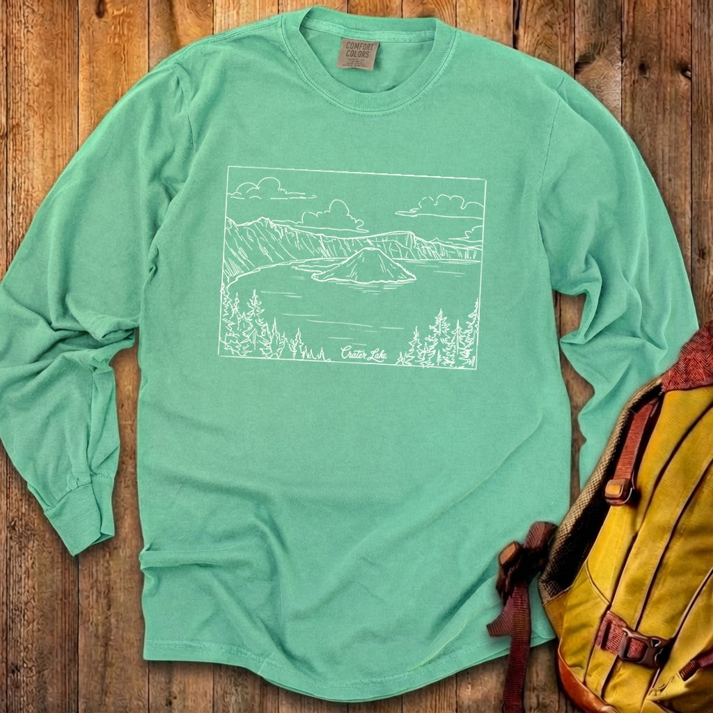 Crater Lake Line Drawing Cotton Long Sleeve