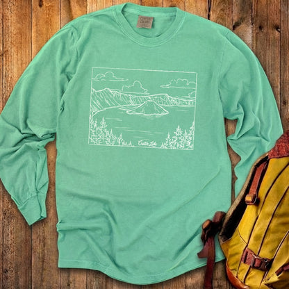 Crater Lake Line Drawing Cotton Long Sleeve