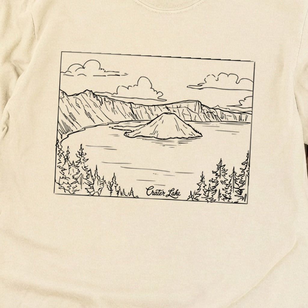 Crater Lake Line Drawing Cotton Long Sleeve