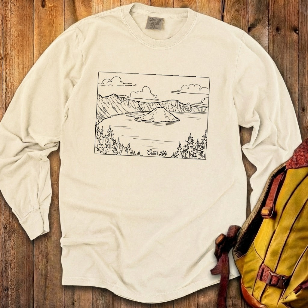 Crater Lake Line Drawing Cotton Long Sleeve
