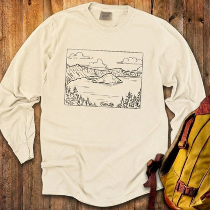 Crater Lake Line Drawing Cotton Long Sleeve