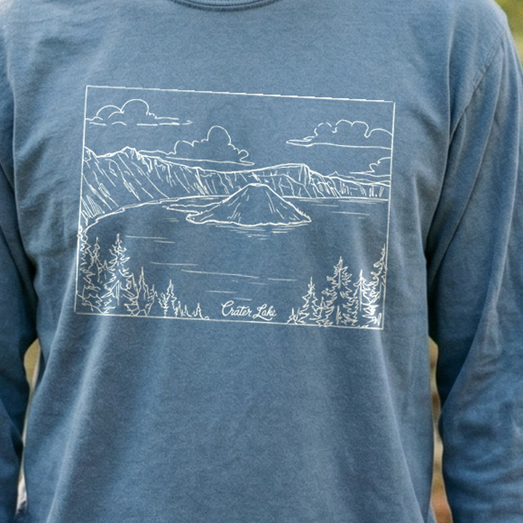 Crater Lake Line Drawing Cotton Long Sleeve