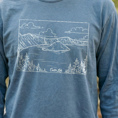 Crater Lake Line Drawing Cotton Long Sleeve
