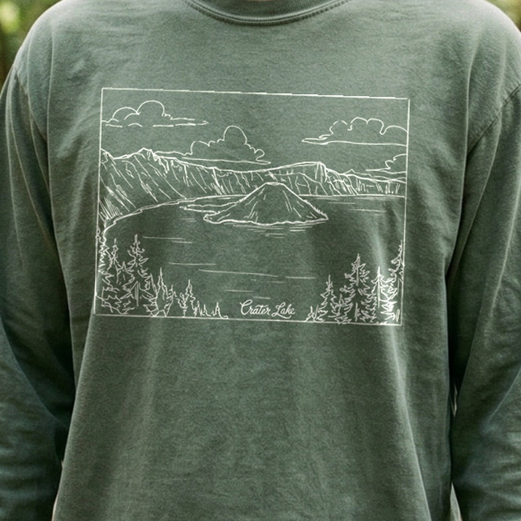 Crater Lake Line Drawing Cotton Long Sleeve
