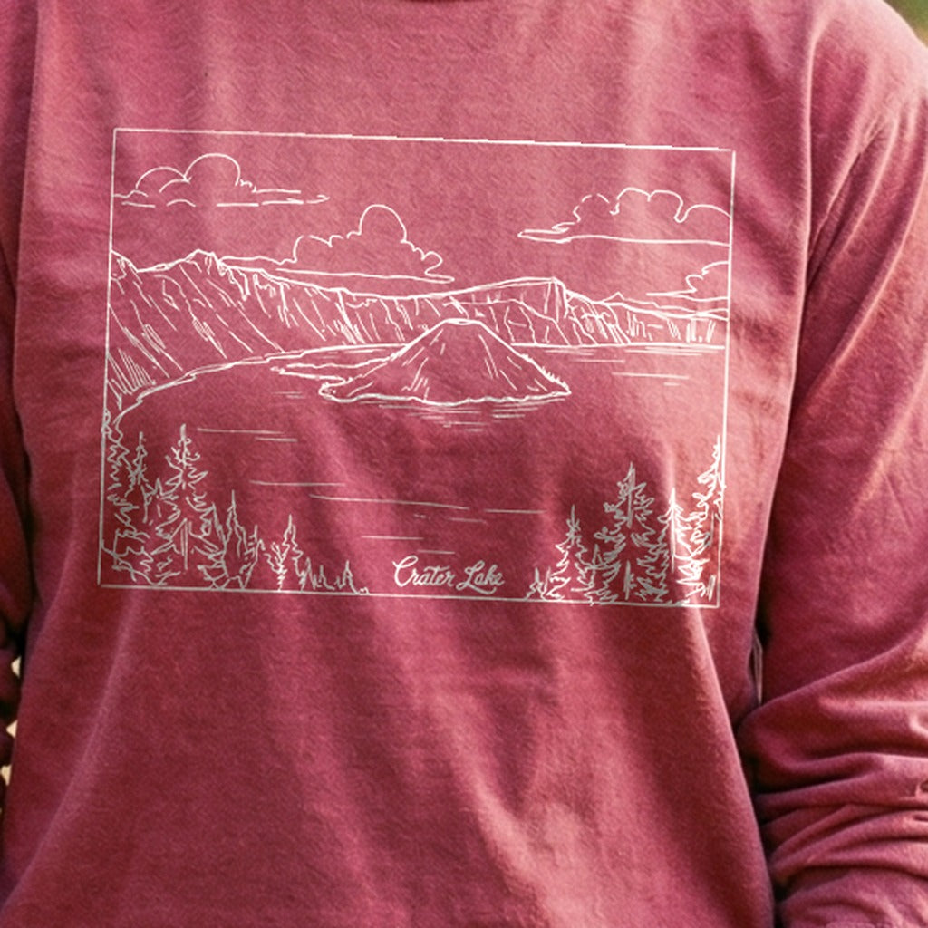 Crater Lake Line Drawing Cotton Long Sleeve