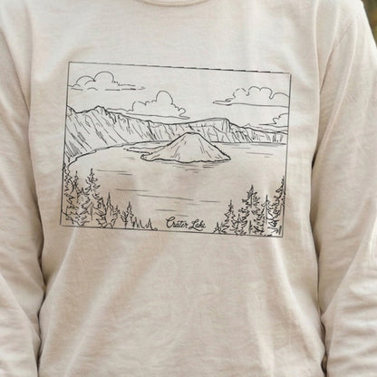 Crater Lake Line Drawing Cotton Long Sleeve