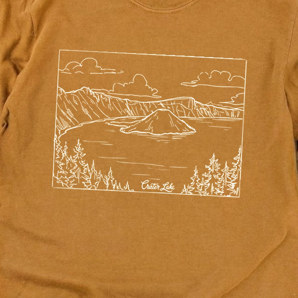 Crater Lake Line Drawing Cotton Long Sleeve