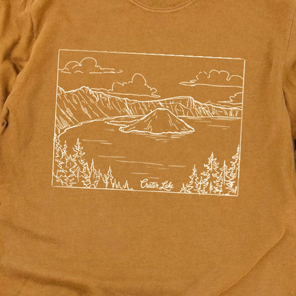 Crater Lake Line Drawing Cotton Long Sleeve