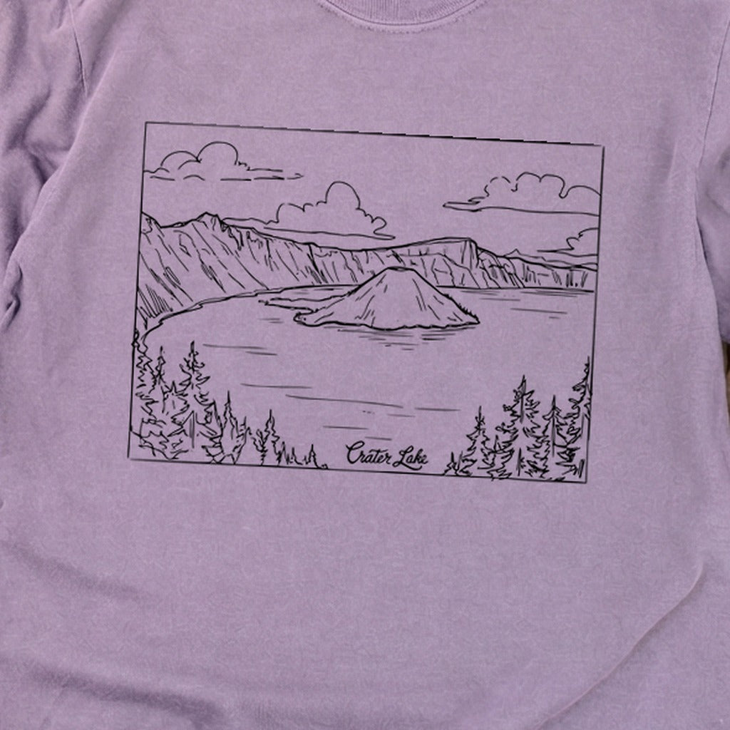 Crater Lake Line Drawing Cotton Long Sleeve
