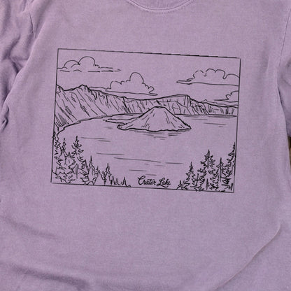 Crater Lake Line Drawing Cotton Long Sleeve