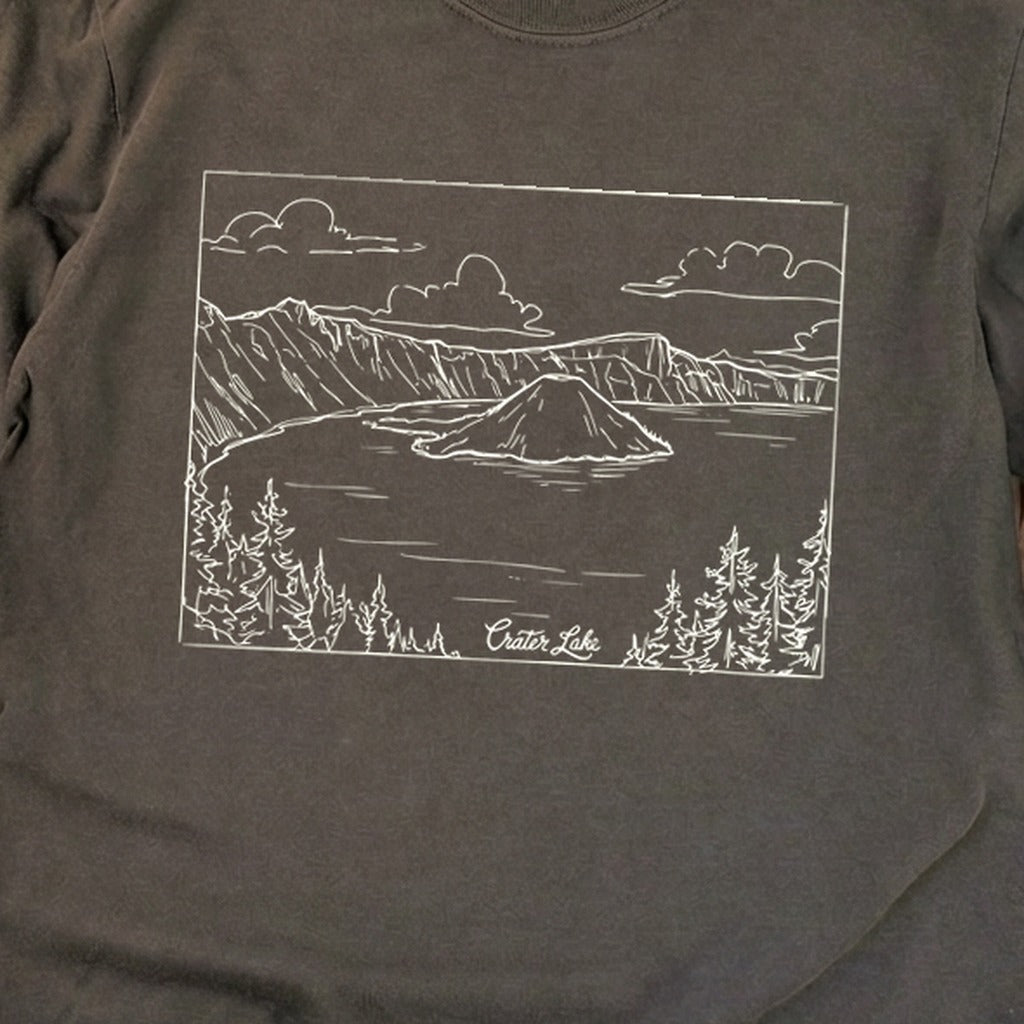 Crater Lake Line Drawing Cotton Long Sleeve