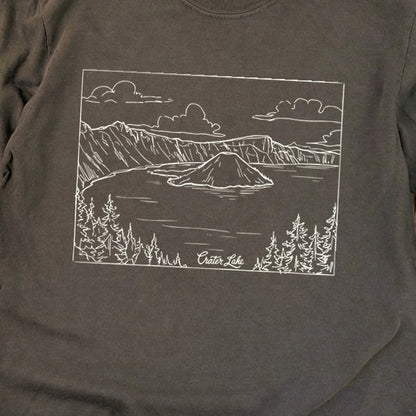 Crater Lake Line Drawing Cotton Long Sleeve
