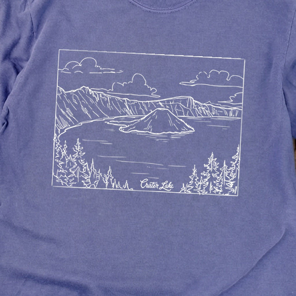 Crater Lake Line Drawing Cotton Long Sleeve