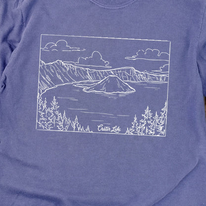 Crater Lake Line Drawing Cotton Long Sleeve