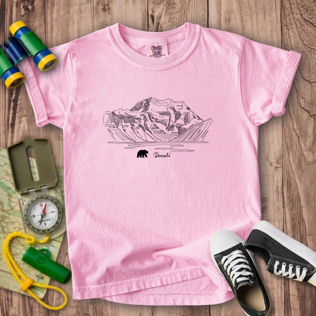 Denali Line Drawing Kids Cotton T-Shirt
