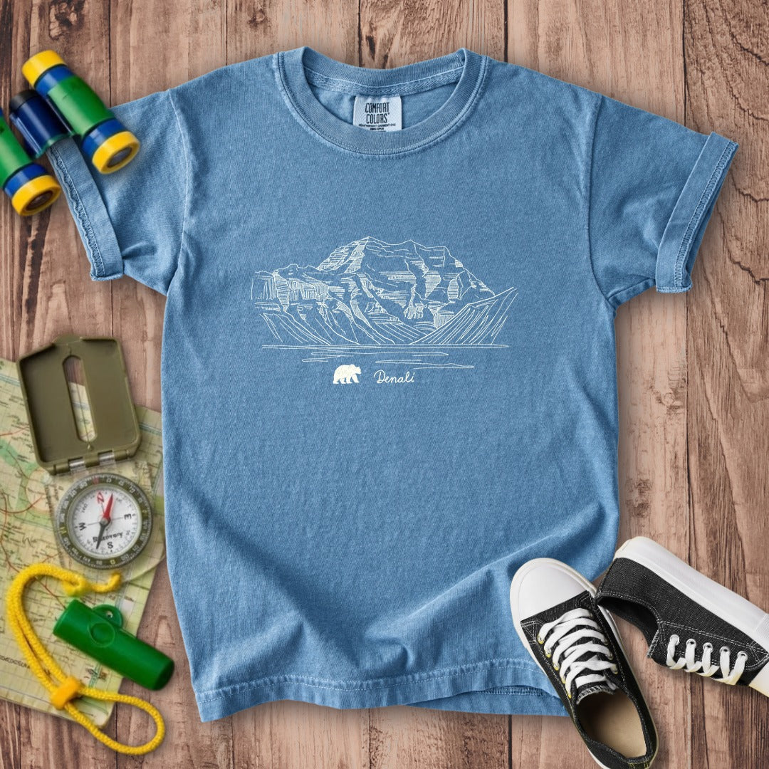 Denali Line Drawing Kids Cotton T-Shirt