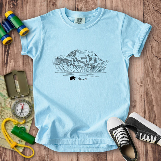Denali Line Drawing Kids Cotton T-Shirt