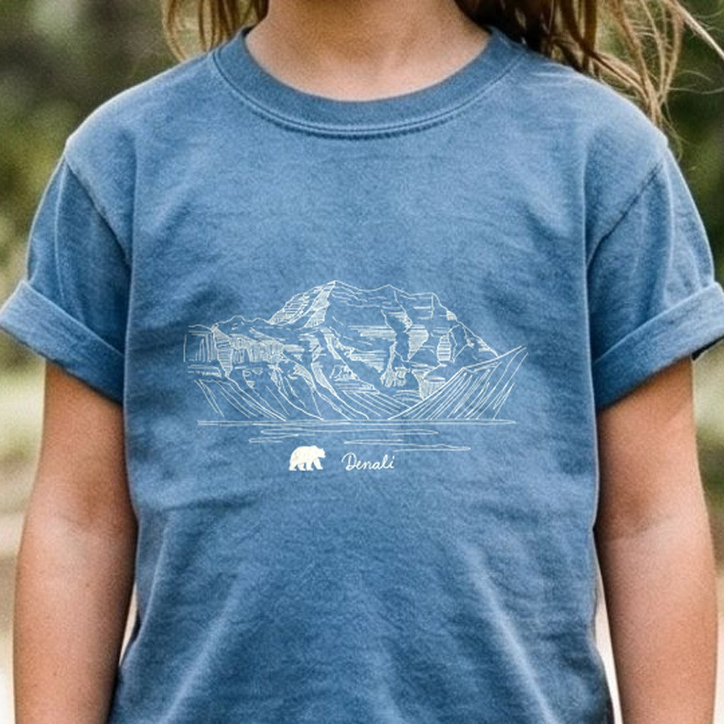 Denali Line Drawing Kids Cotton T-Shirt