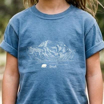 Denali Line Drawing Kids Cotton T-Shirt