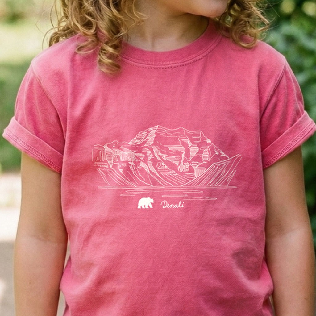Denali Line Drawing Kids Cotton T-Shirt
