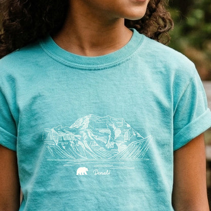 Denali Line Drawing Kids Cotton T-Shirt