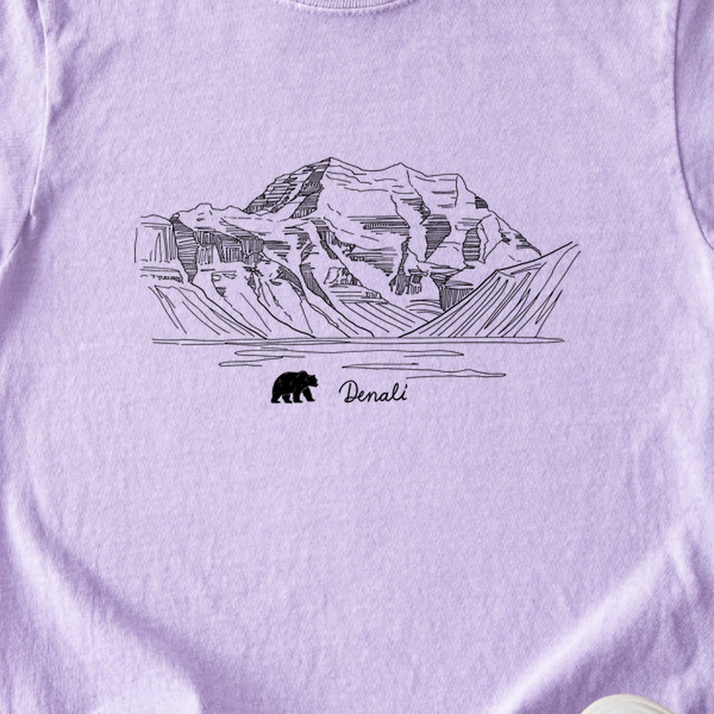 Denali Line Drawing Kids Cotton T-Shirt