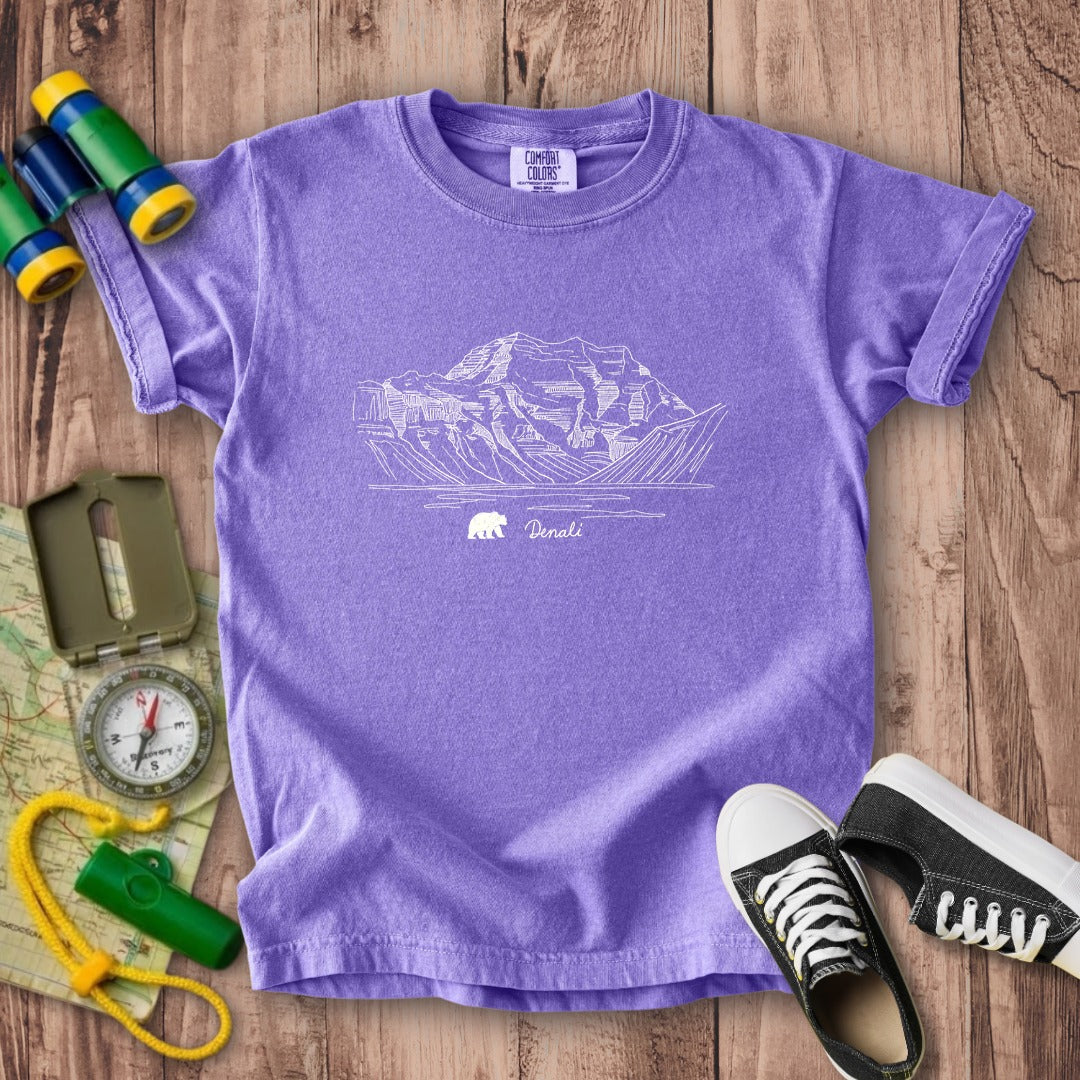 Denali Line Drawing Kids Cotton T-Shirt