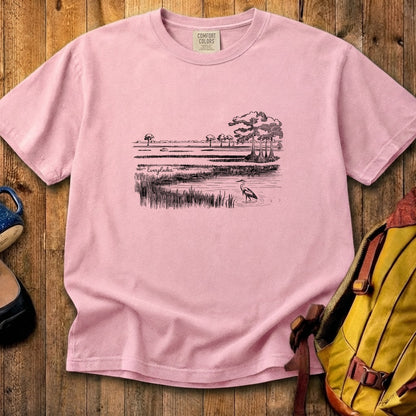 Everglades Line Drawing Cotton T-Shirt