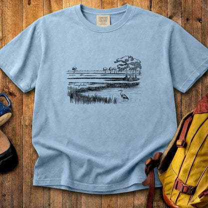 Everglades Line Drawing Cotton T-Shirt