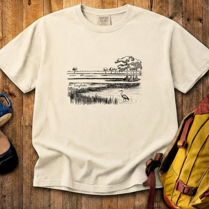 Everglades Line Drawing Cotton T-Shirt