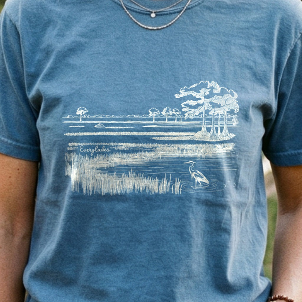 Everglades Line Drawing Cotton T-Shirt
