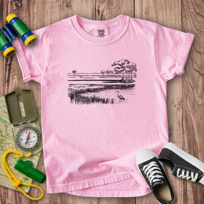 Everglades Line Drawing Kids Cotton T-Shirt