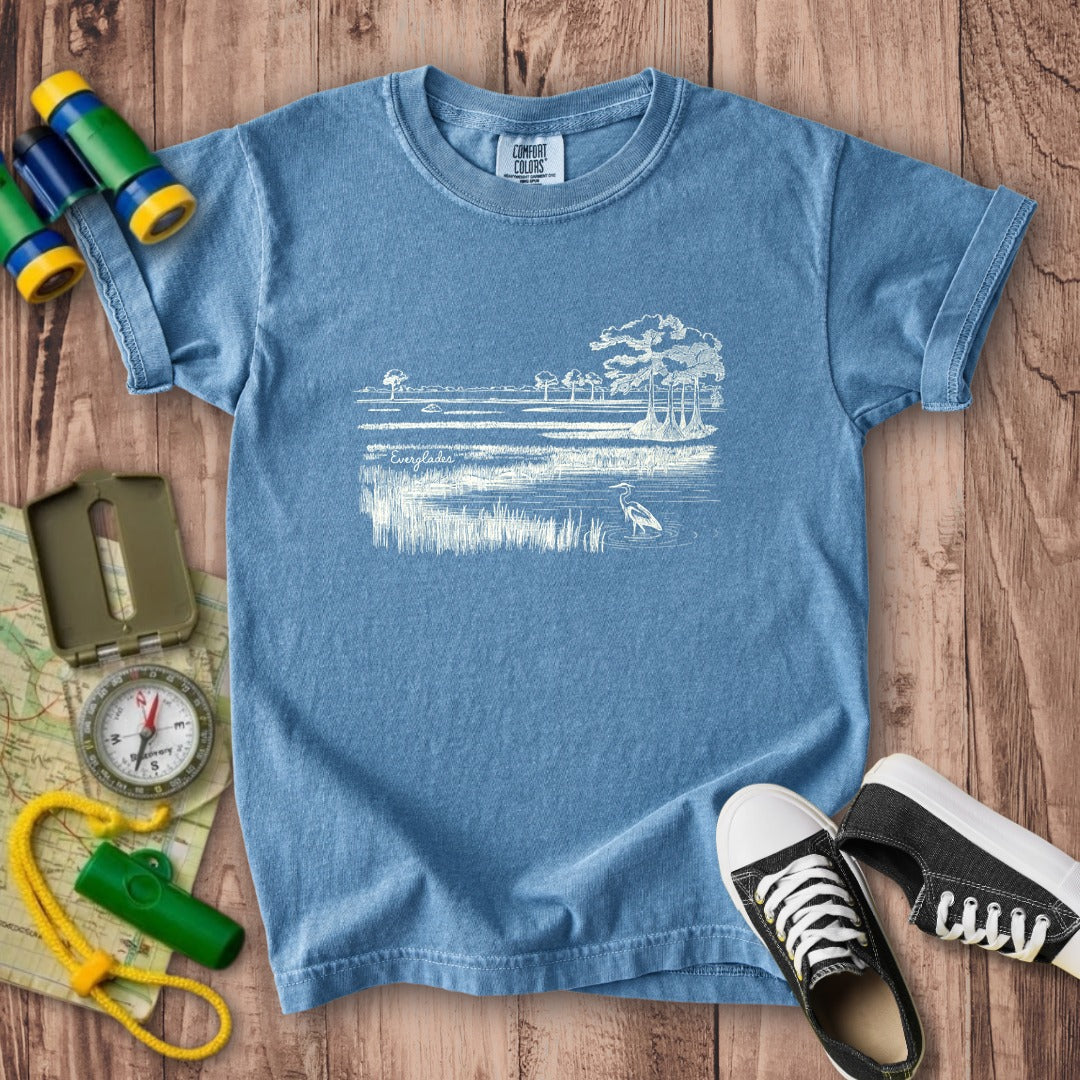 Everglades Line Drawing Kids Cotton T-Shirt