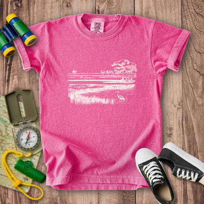 Everglades Line Drawing Kids Cotton T-Shirt