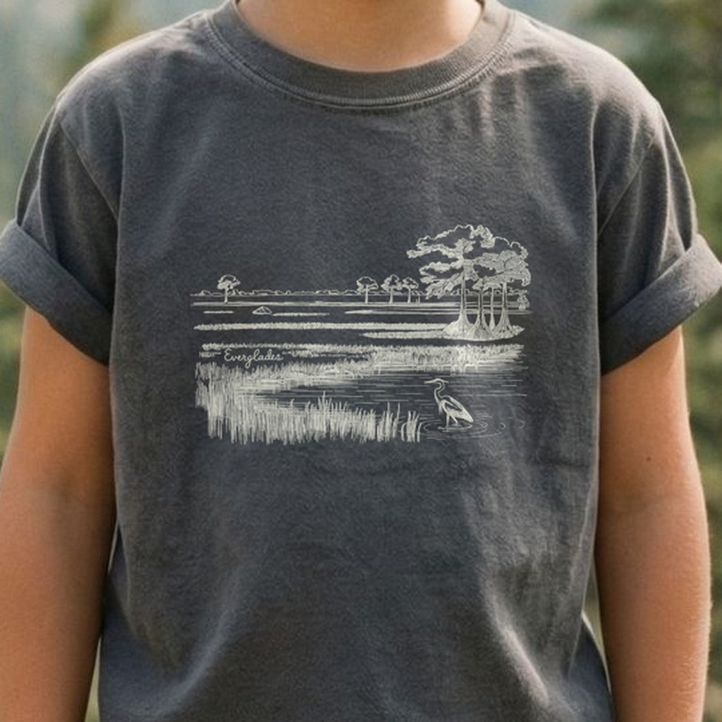 Everglades Line Drawing Kids Cotton T-Shirt