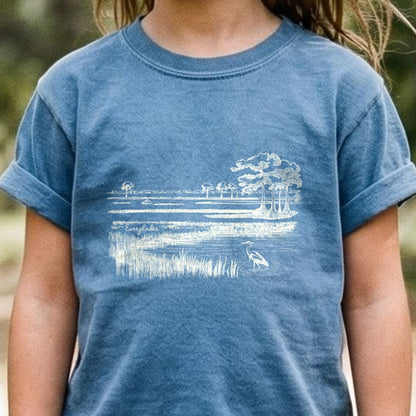 Everglades Line Drawing Kids Cotton T-Shirt