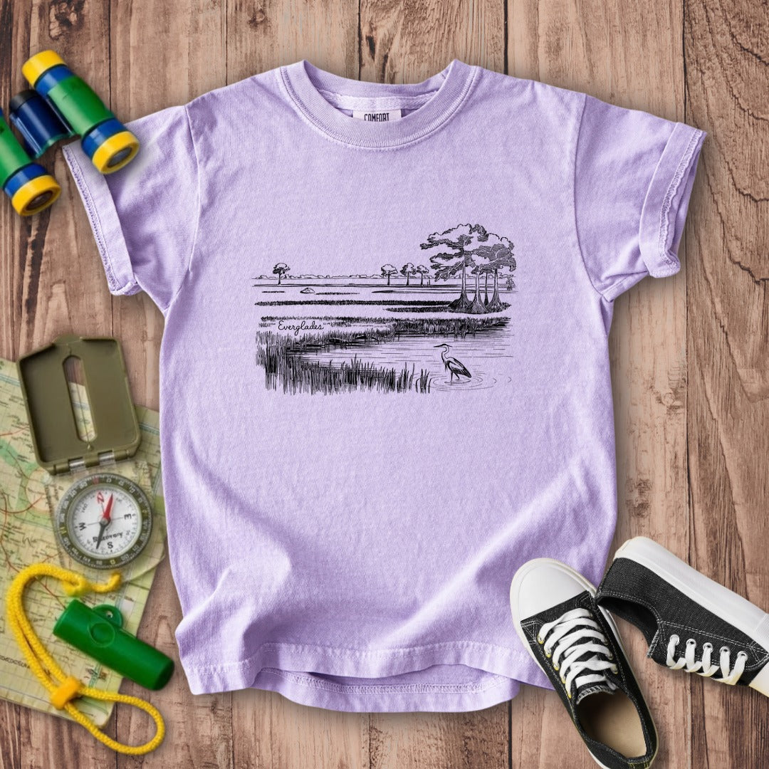 Everglades Line Drawing Kids Cotton T-Shirt