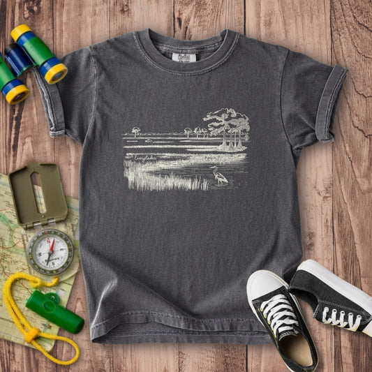 Everglades Line Drawing Kids Cotton T-Shirt