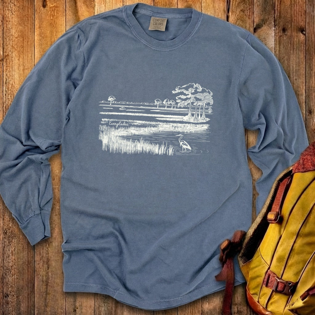 Everglades Line Drawing Cotton Long Sleeve