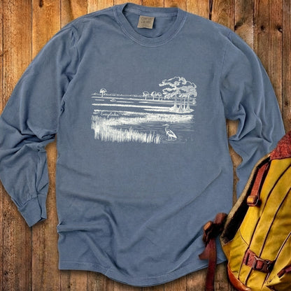 Everglades Line Drawing Cotton Long Sleeve