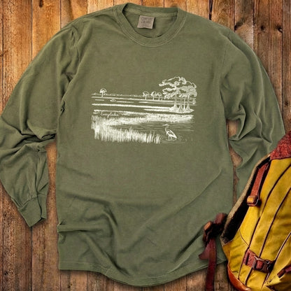 Everglades Line Drawing Cotton Long Sleeve