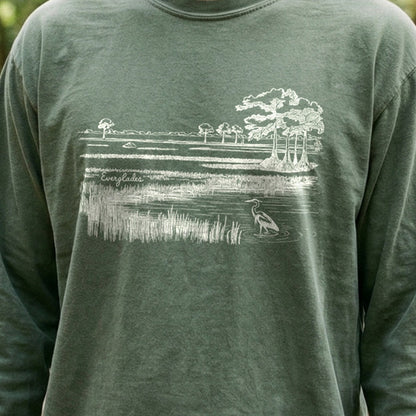 Everglades Line Drawing Cotton Long Sleeve