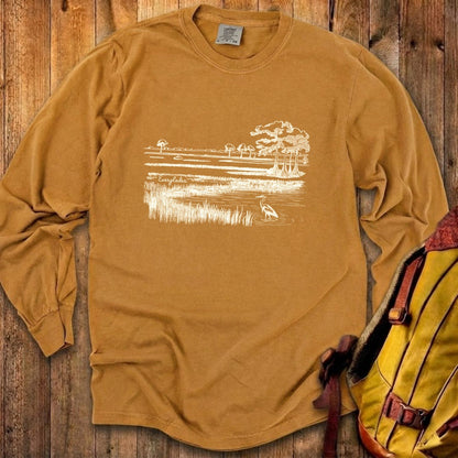 Everglades Line Drawing Cotton Long Sleeve