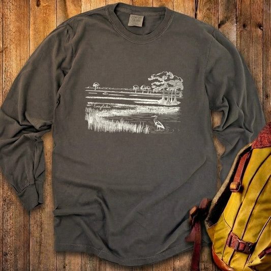 Everglades Line Drawing Cotton Long Sleeve