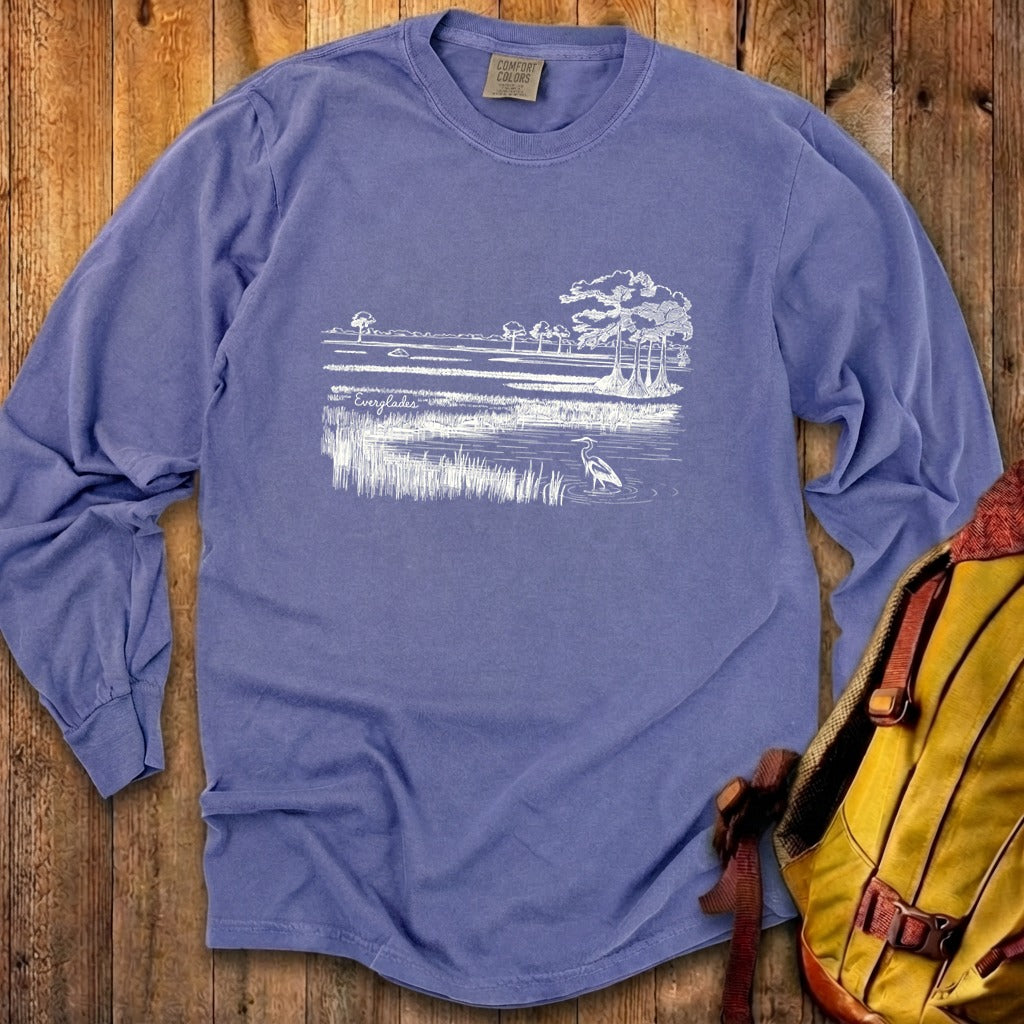 Everglades Line Drawing Cotton Long Sleeve