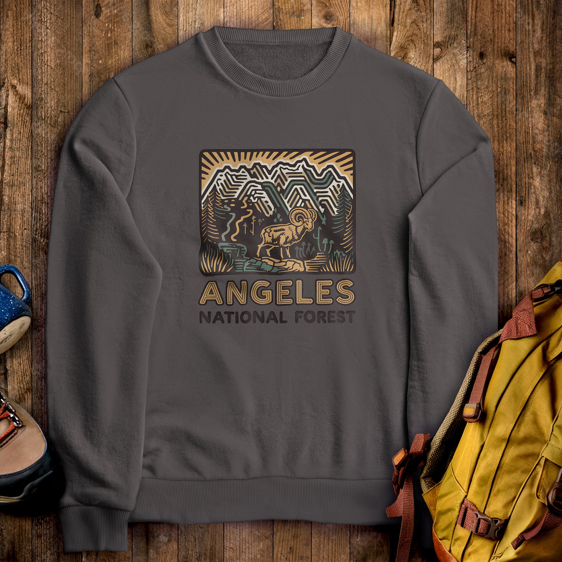 Angeles National Forest Sweatshirt Charcoal Adventure and Outdoors Themed Sweatshirt