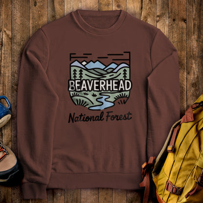 Beaverhead National Forest Crewneck Sweatshirt Cocoa Adventure and Outdoors Themed Sweatshirt