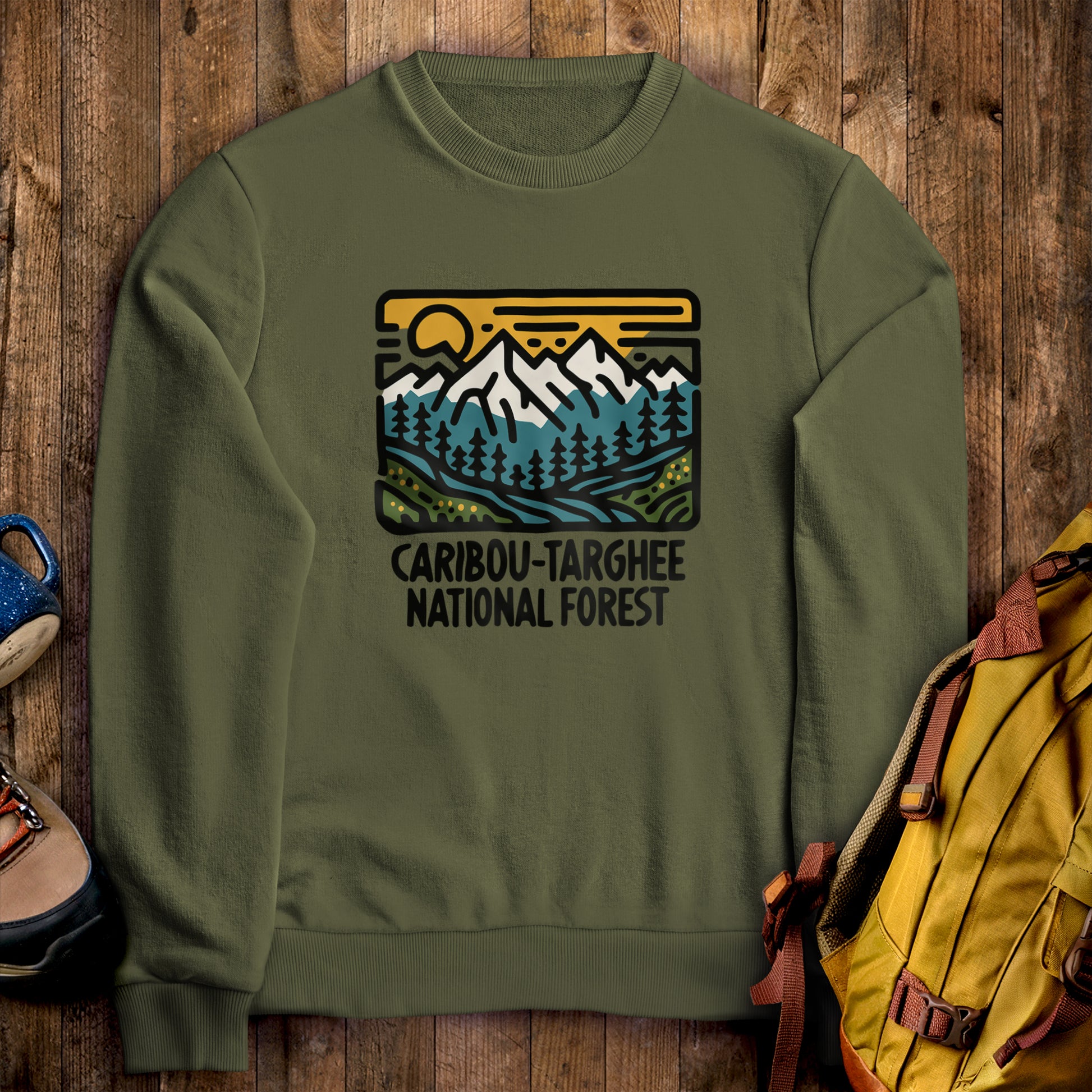 Caribou-Targhee National Forest Crewneck Sweatshirt Military Green Adventure and Outdoors Themed Sweatshirt