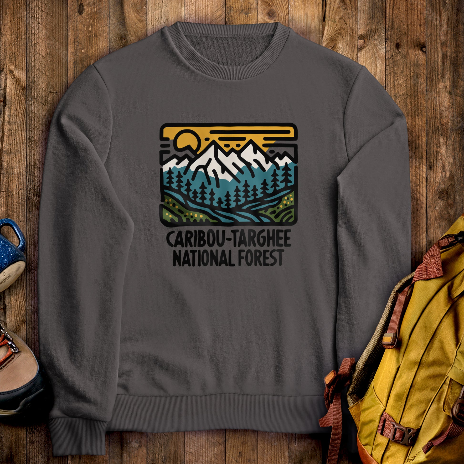Caribou-Targhee National Forest Crewneck Sweatshirt Charcoal Adventure and Outdoors Themed Sweatshirt